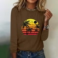 thumbnail image 2 of IROINNID Pink Tops for Women Spring Printed Long Sleeve Round Neck Casual Tee Reduced,Brown, 2 of 5