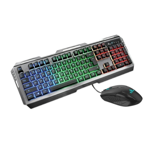 Kit teclado y mouse gamer Yeyian YKP-20706 Alambrico conector USB Teclado retroiluminado led 105 teclas Mouse optico ergonomico 6 botones DPI ajustables (800/1200/2400/3200) Led RGB
