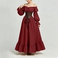 thumbnail image 7 of KICILVS Renaissance Dress Women Solid Color Off Shoulder Long Puff Sleeve Dress Corset Lace Up Waist Ruffled Hem Maxi Party Gown Purple, 7 of 7