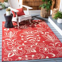 SAFAVIEH Beach House Robynne Botanical Indoor/Outdoor Area Rug, Red/Beige, 5'3" x 7'6"