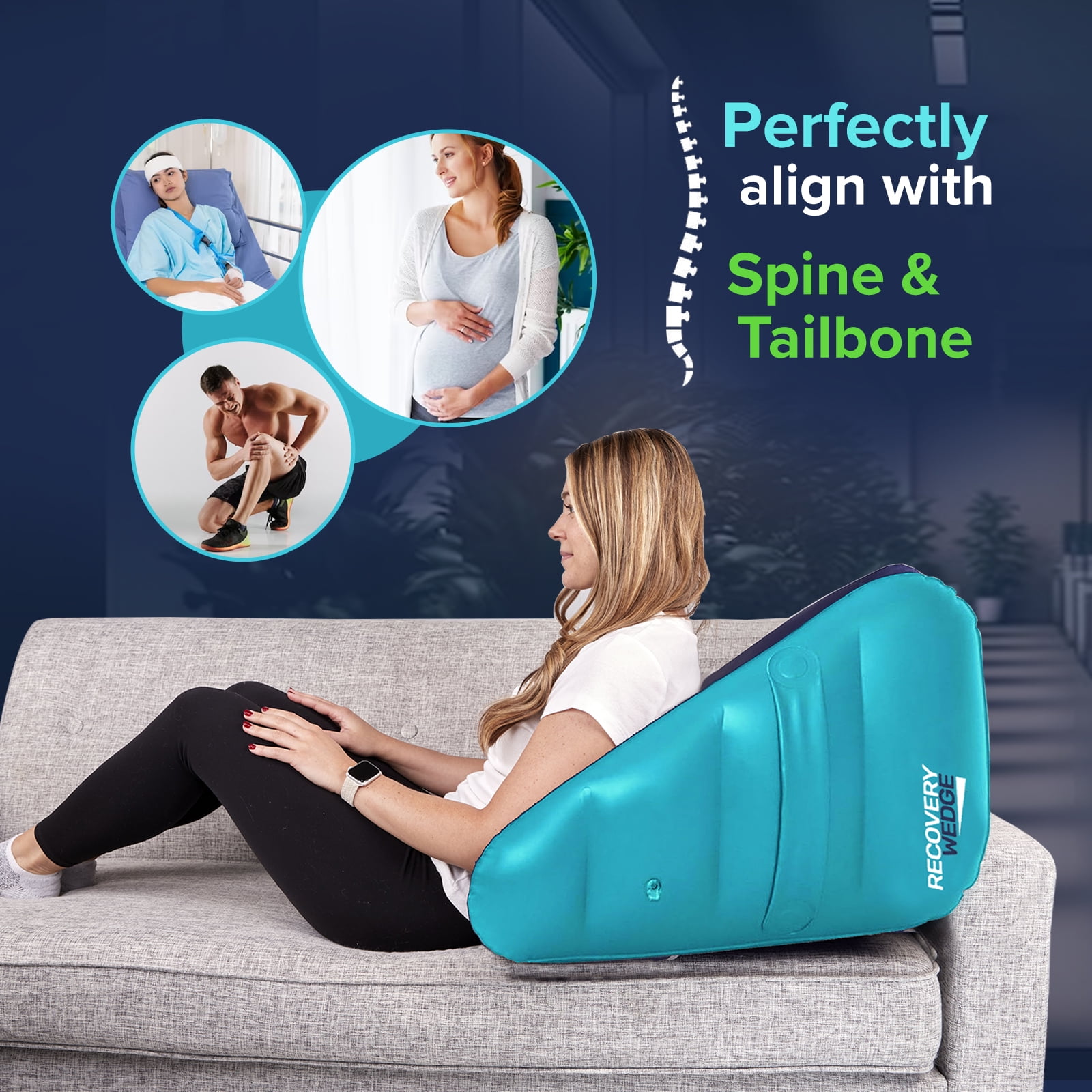 Leg Elevation Pillow by Recovery Wedge, Inflatable Wedge Pillow for Sleeping and Post-Surgical Recovery, Improve Circulation and Reduce Swelling, Speed Injury Recovery. (Large Triangle)