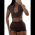 thumbnail image 2 of Conjunto de Yoga para Mujer, 2 Piezas, Pantalones Cortos de Cintura Alta Sin Costuras, Chándal para Mujer, Conjunto de Ejercicio. Marrón Oscuro L, 2 of 7