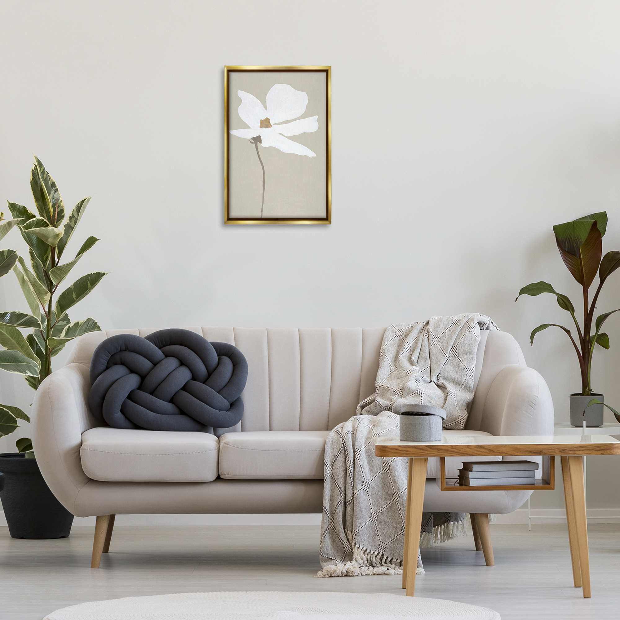 Stupell Industries White Flower Sprout Botanical & Floral Painting Gold Floater Framed Art Print Wall Art, 17 x 25