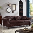 thumbnail image 2 of 86" PU Leather Chesterfield Sofa with Storage Seats, Modern Tufted 3 Seater Couch with Rolled Arms and Nailhead for Living Room, Bedroom, Burgundy, 2 of 9