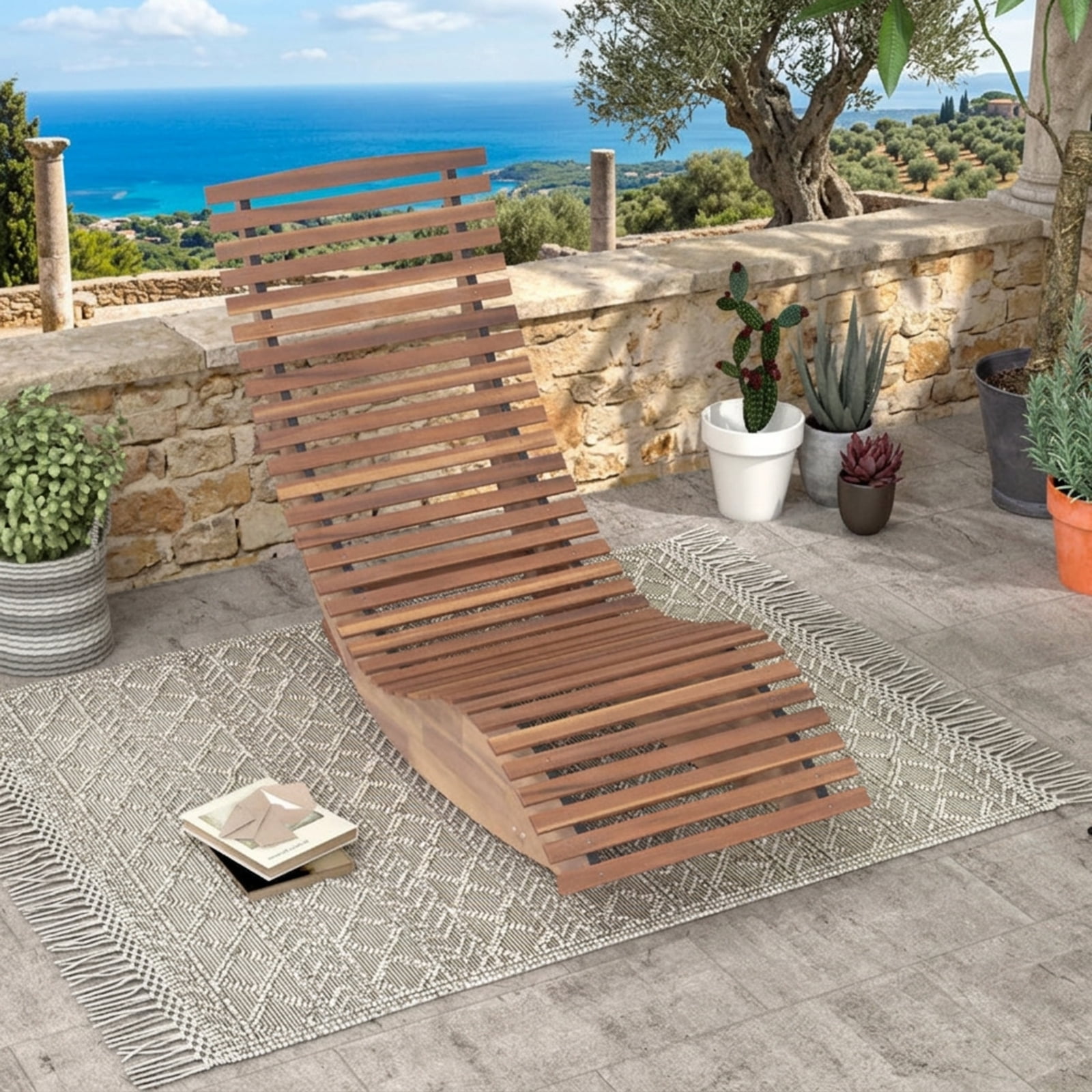 Biotree Outdoor Rocking Chair Acacia Wood Rocker with Widened Slatted Seat and High Back for Porch Patio and Garden as a Sturdy Wooden Rocking Chair, Natural