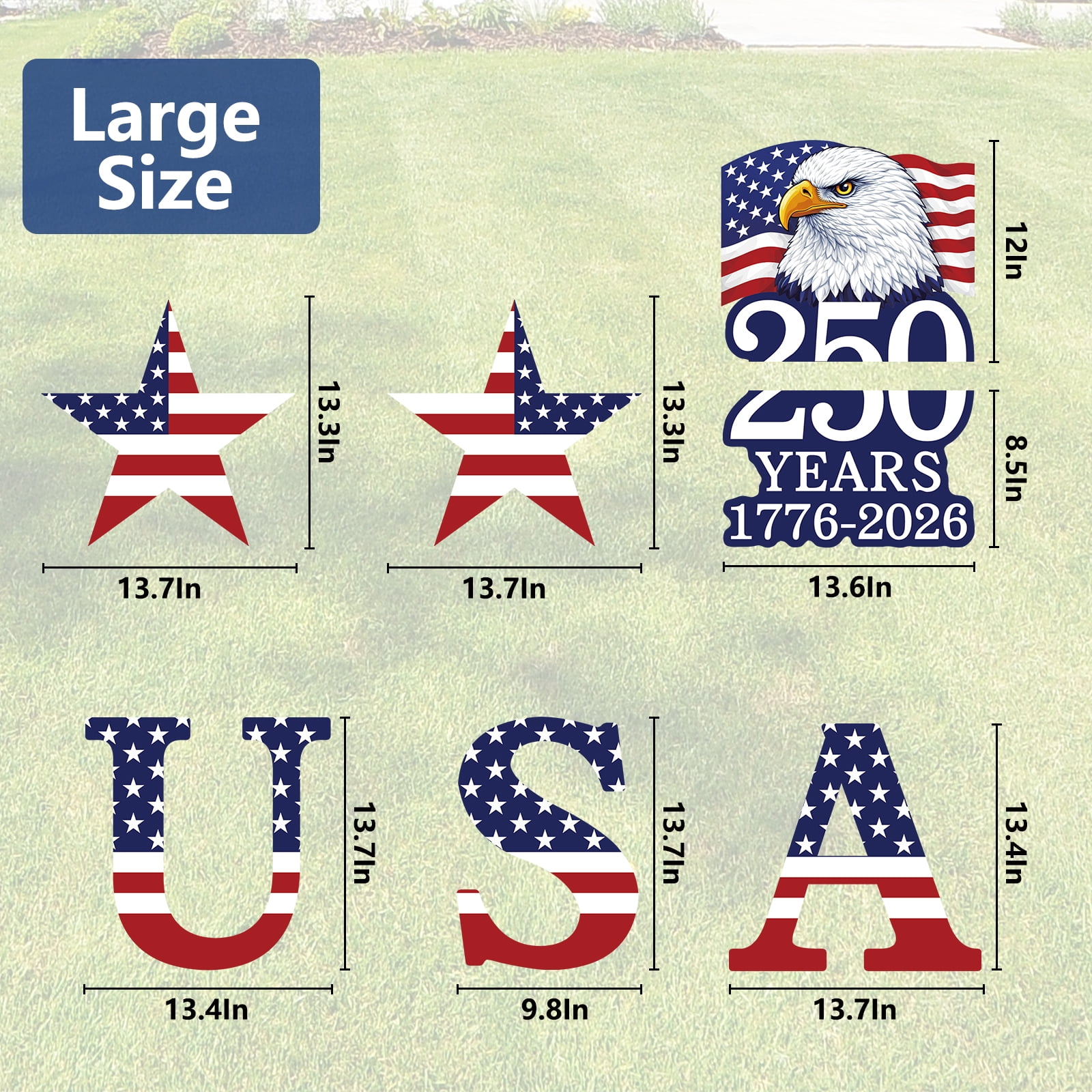250th Anniversary Yard Sign USA America Eagles 250 Years Outdoor Decor, 1776-2026 250th Birthday Patriotic Stars and Stripes Signs for Garden Yard