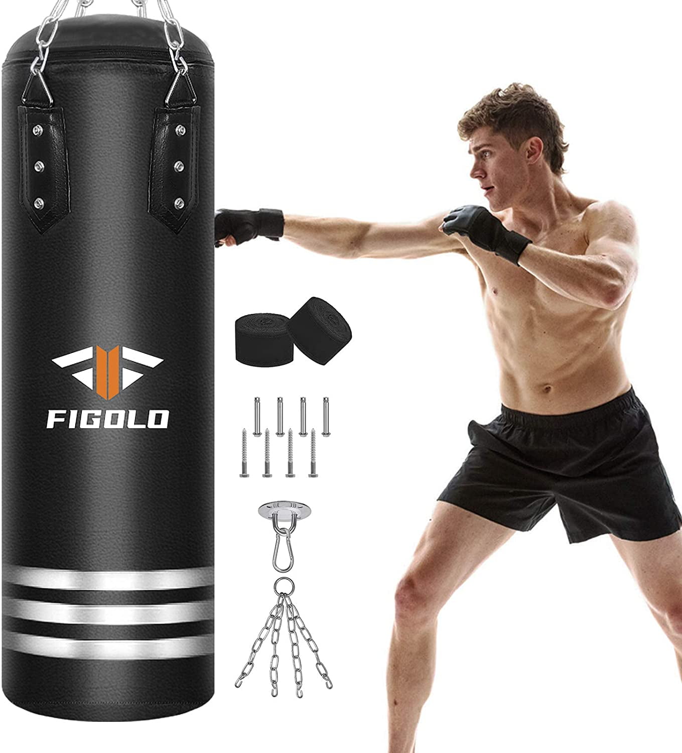 Figolo Punching Bag Filled Set for Adult/Kids, 42 Inches/ 40LBS Hanging