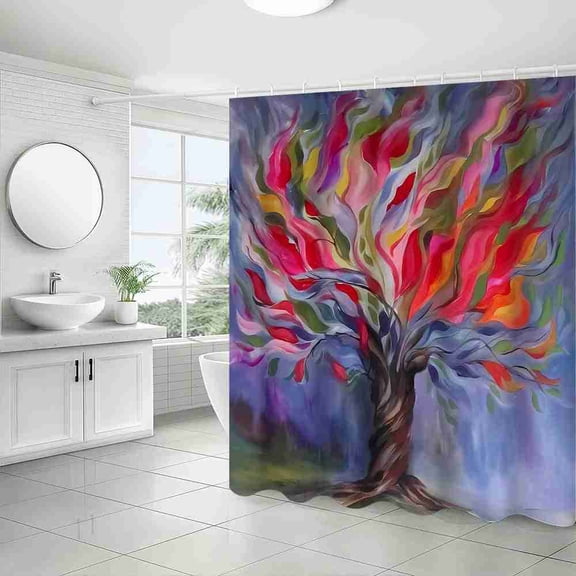 70x70 inch Abstract Colorful Swirling Tree Shower Curtain, Waterproof Polyester Fabric with Hooks for Bathroom Decor