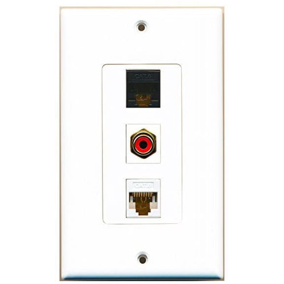 RiteAV - 1 Port RCA Red and 1 Port Cat6 Ethernet White and 1 Port Cat6 Ethernet Black Decorative Wall Plate Decorative