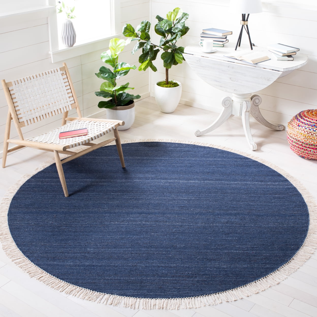 SAFAVIEH Kilim Russell Striped Area Rug, Navy/Blue, 7' x 7' Square