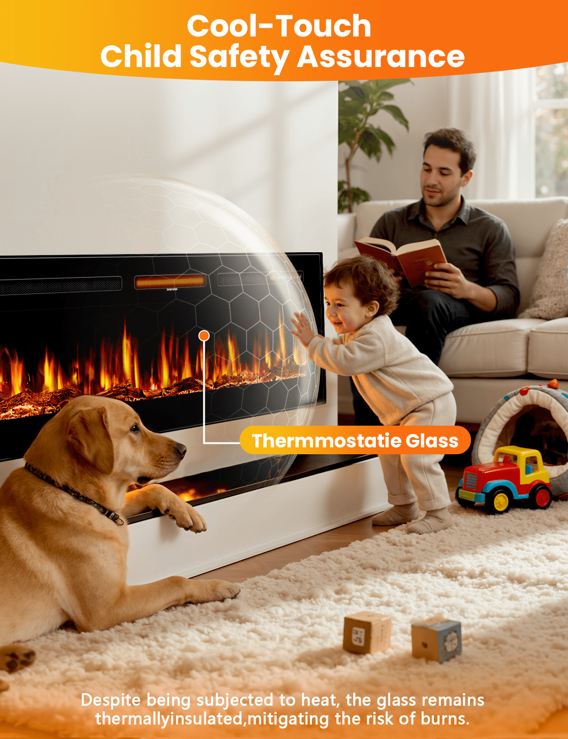 Patiosunny 50" WiFi Electric Fireplace, Freestanding/Inserts/Wall Mounted Fireplace Heater, 12 Flame Colours, with WiFi Remote Control&Smart App, 12H Timer, for Living Rooms and Bedrooms