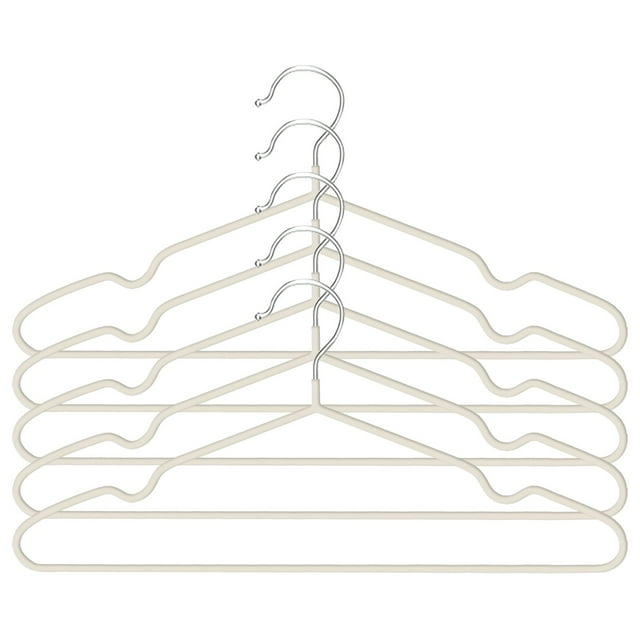 5-Pack of Fabric-Wrapped Metal Hangers Features a Strong Metal Frame,Soft Fabric Coating,Non-Slip Design,preventing Damage,and Providing Secure,Space-Saving Garment Storage. (White)