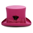 thumbnail image 2 of Ferrecci Satin Lined Fuchsia Wool Top Hat with Grosgrain Ribbon and Removable Feather - Unisex, Men, Women (Medium 57cm-7 1/8), 2 of 4
