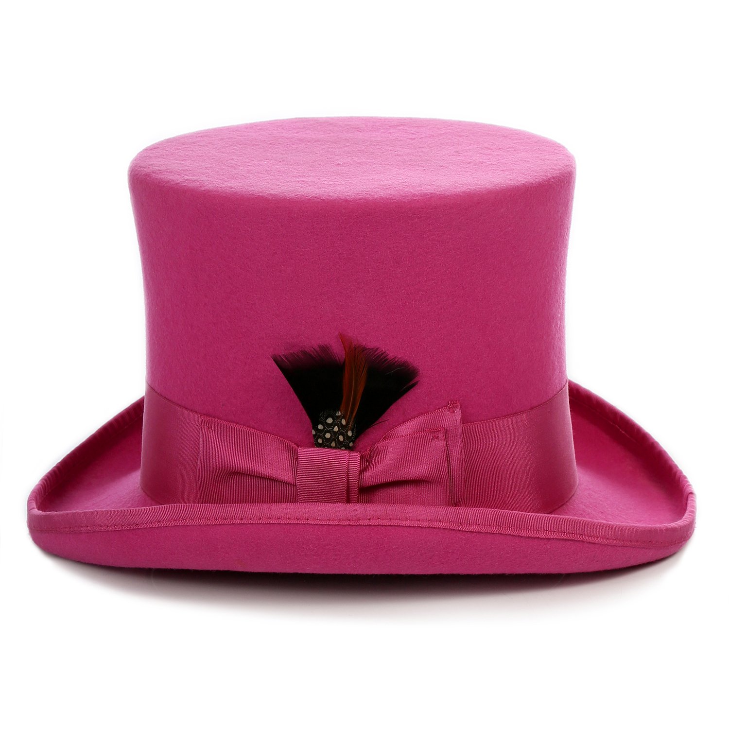 Ferrecci Satin Lined Fuchsia Wool Top Hat with Grosgrain Ribbon and  Removable Feather - Unisex, Men, Women (Large 59cm-7 3/8) - Walmart.com