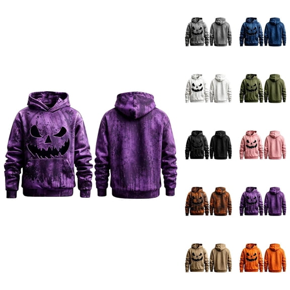 Halloween Hoodie for Boys Jack O Lantern Face Warm Lining Long Sleeve Hoodie 3-12 Years