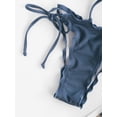 thumbnail image 4 of ZAFUL for Women Textured Lettuce-trim Ruched Tie Side Bikini Swimwear Deep Blue S, 4 of 5