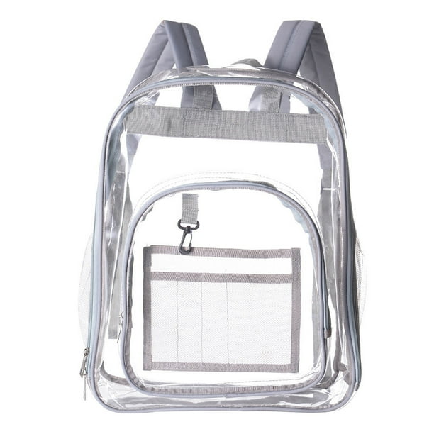 Xihbxyly Mochila Transparente de Pvc Transparente, Diseño Apto para Estadios, Correa Ajustable para El Hombro, Fácil de Limpiar, Ideal para Viajes o Playa, Color Negro/Gris, 33 X 42 X 17 Cm.