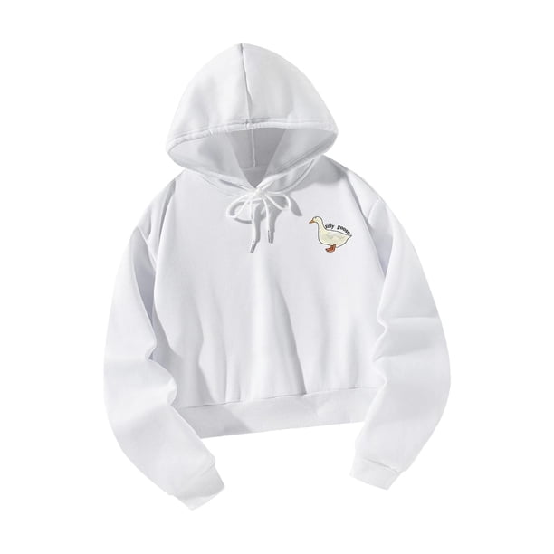 Sudadera con capucha Sudaderas con capucha deportivas Ganso lindo, Tela de otoño blanca, Suéter de manga larga, Sudadera con capucha informal para L