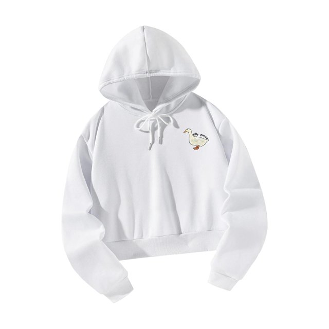 Sudadera con capucha para mujer, sudadera con capucha de gran tamaño para mujer, ganso lindo, sudadera blanca de manga larga de moda, sudadera con M