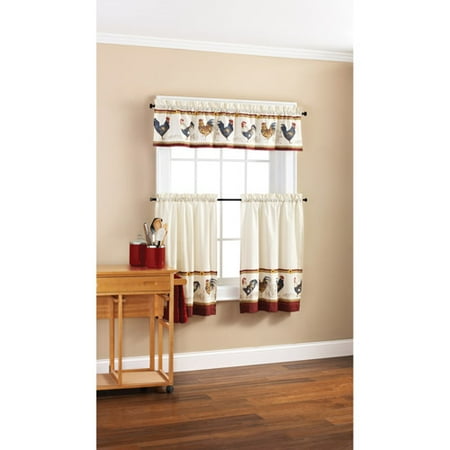 Mainstays Rooster Valance And Kitchen Curtains Set Of 2 Walmart
