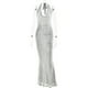 thumbnail image 1 of Sequin Fishtail Evening Dress Sleeveless Deep V Halter Neck Backless Silver Black Long Gown, 1 of 4