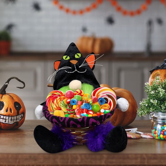Halloween Basket Decorative Gnome Round Storage Basket 7x7x7in with Handle for Home Display Window Desktop Tabletop Decor by OVFUIZ
