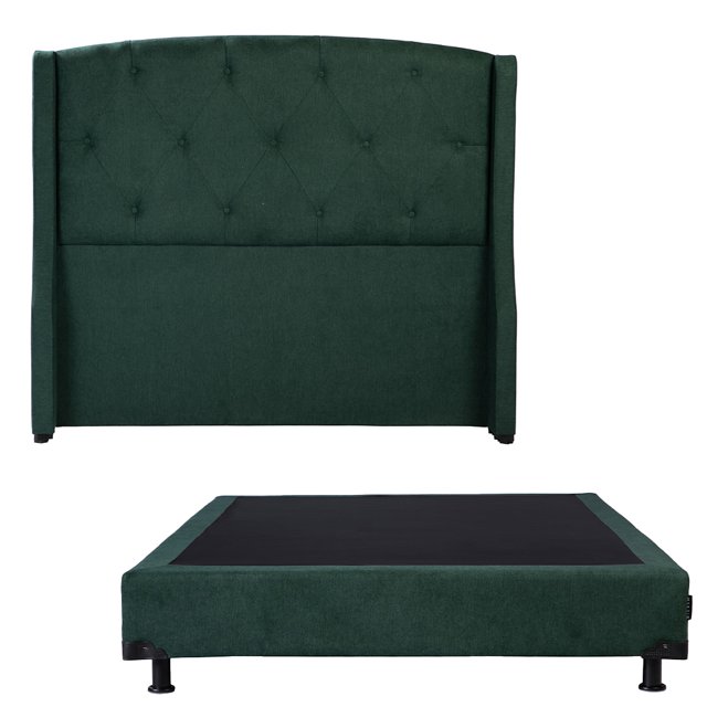 Base de Cama Dicasa Box Queen Size + Cabecera Zefyr Verde Estilo Imperio