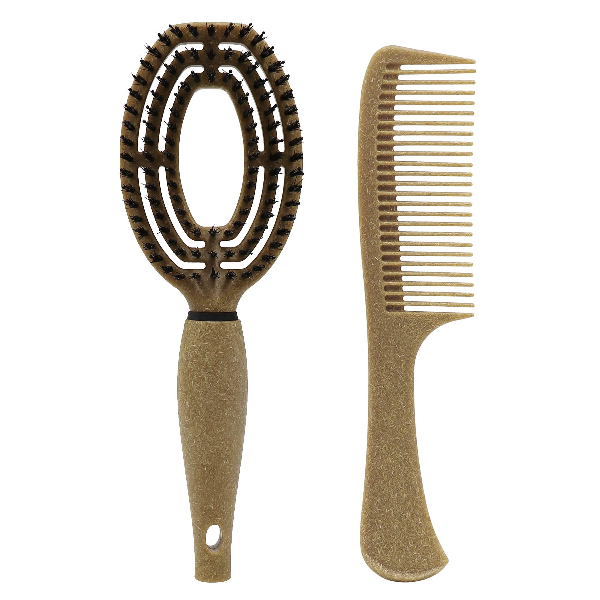 Glammie Coconutfiber Hair Brush Set, EcoFriendly Hair Brush and Comb