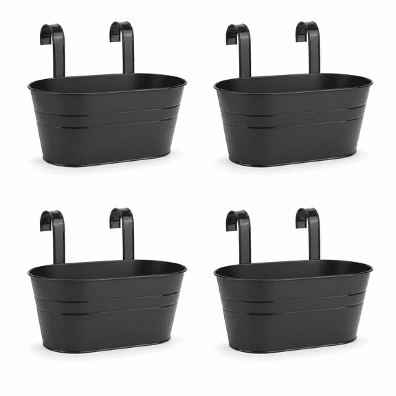 Hanging Flower Pots 4pcs, Metal Iron Wall Planter, for Indoor/Outdoor, Railing Fence Balcony Garden Home Decoration, with Detachable Hooks