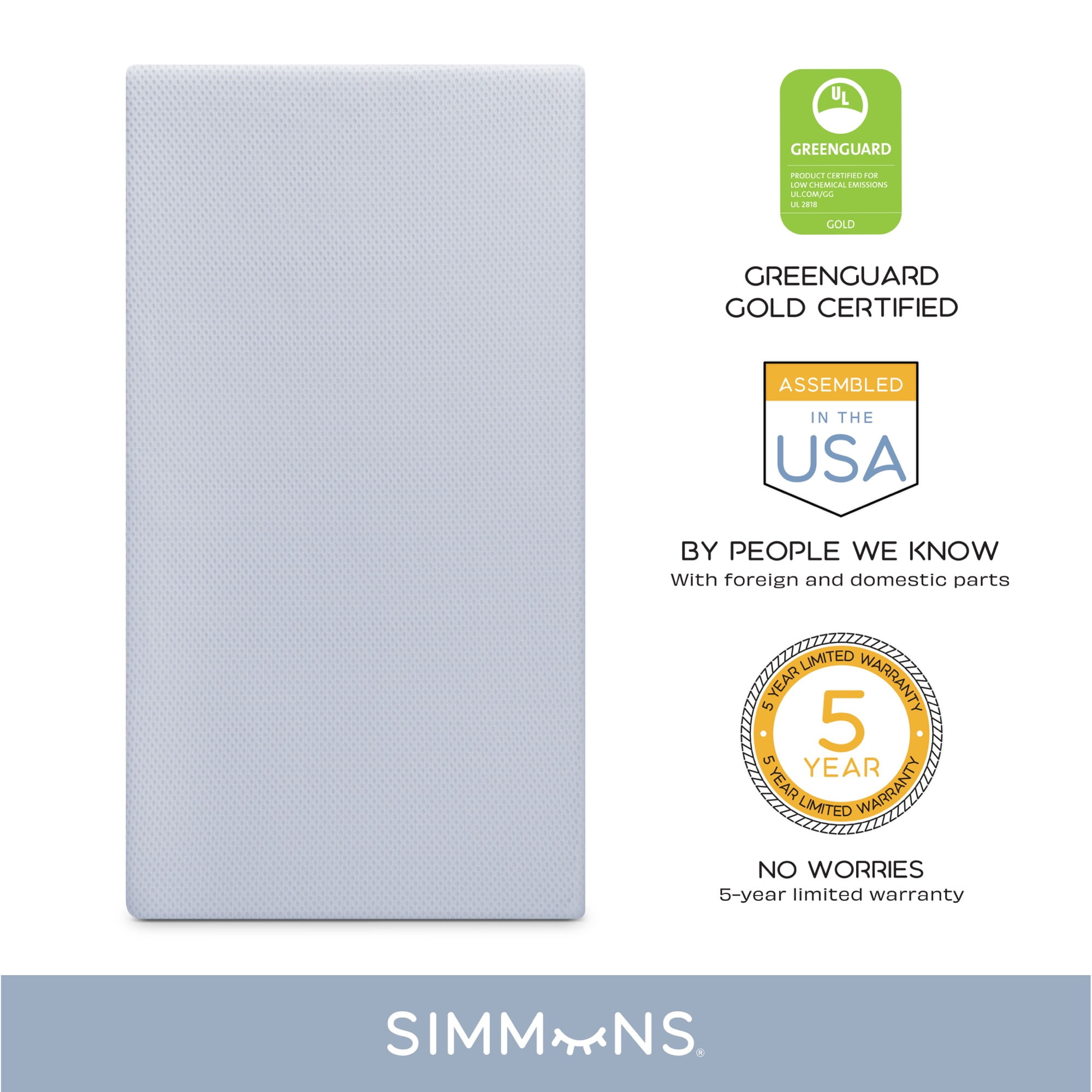 Simmons Kids Silver Nights Dual Sided 2-Stage Baby Crib Mattress and Toddler Mattress - GREENGUARD Gold – Waterproof - Sustainably Sourced Core Fiber Core, Grey