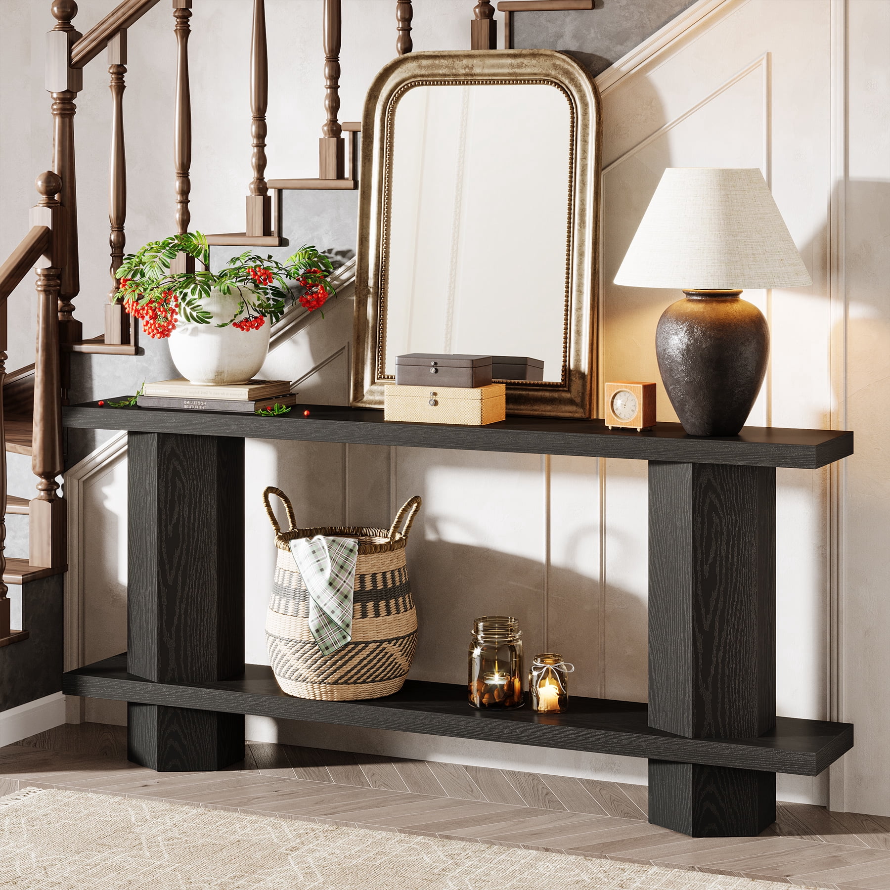 Tribesigns 71-inch Long Console Table for Entryway, Farmhouse Wooden Sofa Table Behind Couch for Living Room, Hallway, Foyer, Black
