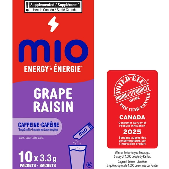 mio Energy Grape Energy Drink Mix, 3.3 g Packets, 10 ct Box, 10pk