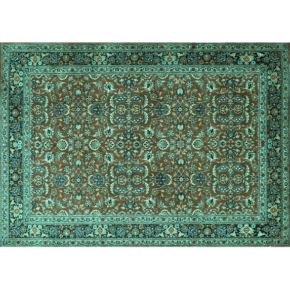 Ahgly Company Machine Washable Indoor Rectangle Persian Turquoise Blue Traditional Area Rugs, 7' x 9'