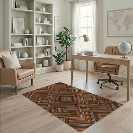 ODIKA Furry Striped Vintage Symmetrical Stepped Southwestern Shagarea Non-Slip Chair-Friendly for Home Office Gaming Room Under Desk