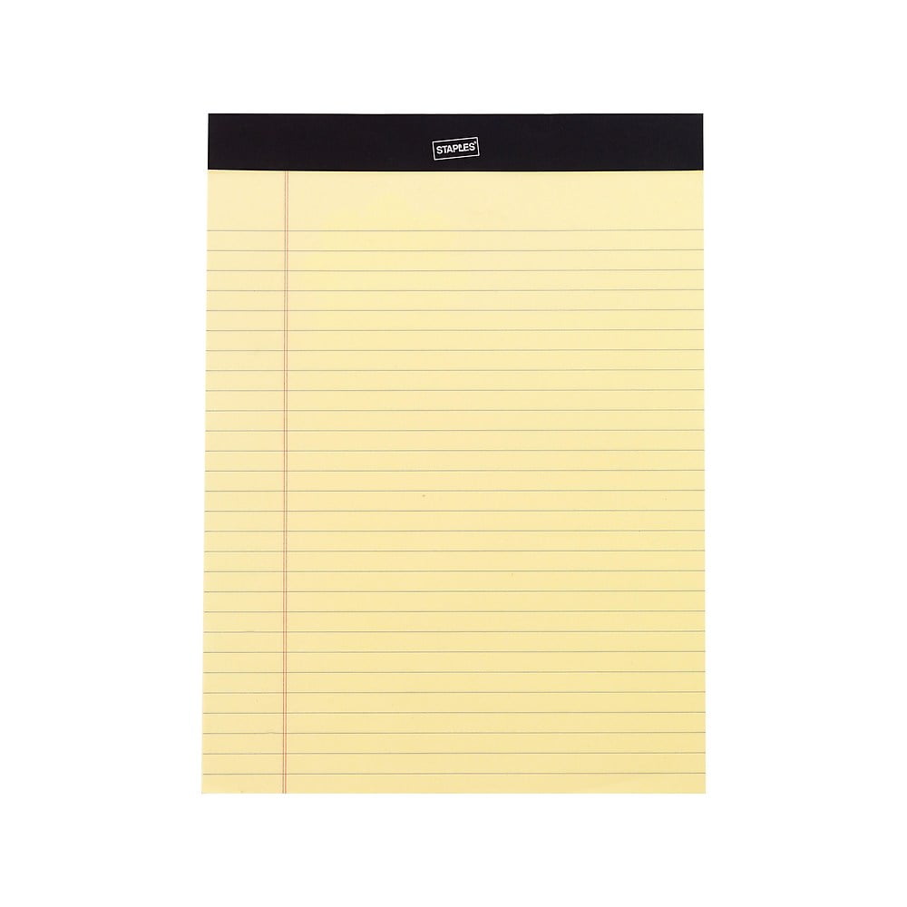 Staples Perf. Note Pads Wide/Letter Ruled Yellow 81/2" x 113/4" 12/PK
