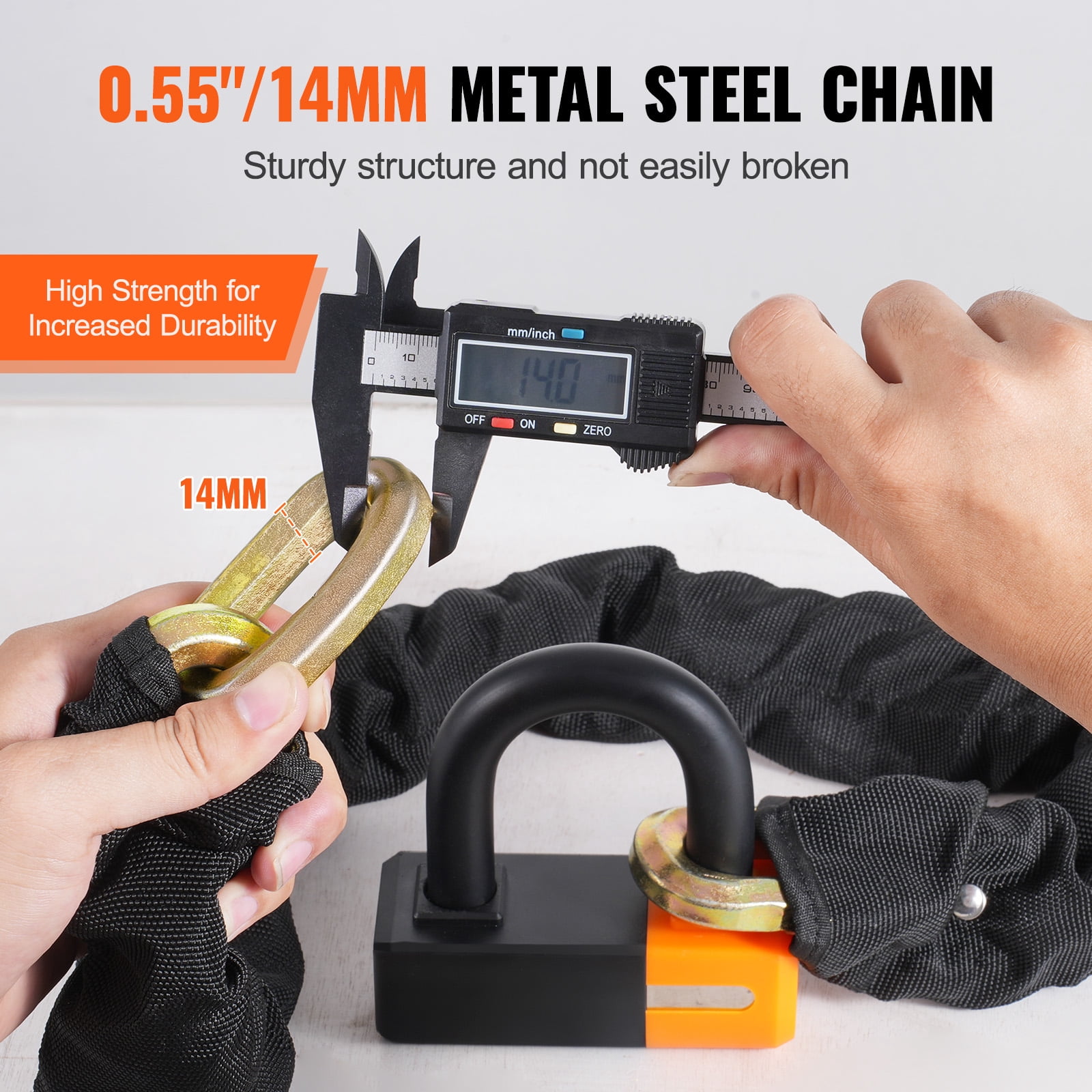VEVOR Bike Chain Lock, 3.28 Ft Bicycle Chain Lock with 4 Keys, Heavy Duty Metal Steel Anti-Theft High Security Bike Locks, Perfect for Bike, Motorcycle, Scooter, Bicycle, Door, Fence or Gate, 14mm