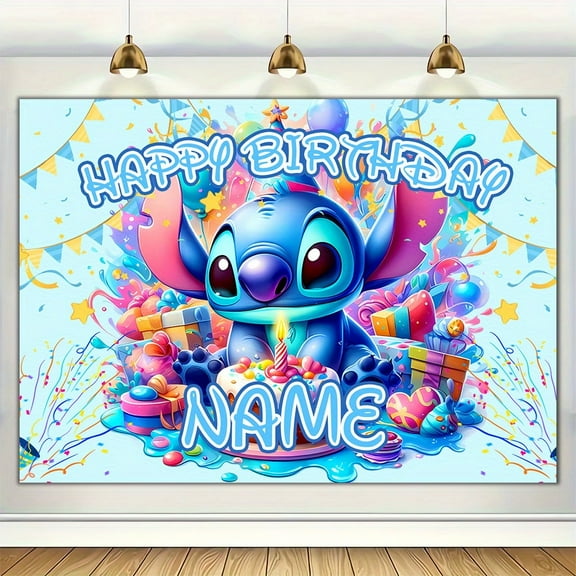 Stitch Happy Birthday Anime Cartoon Theme Backdrops Banner Birthday Party House party Decor Supplies,150X100CM