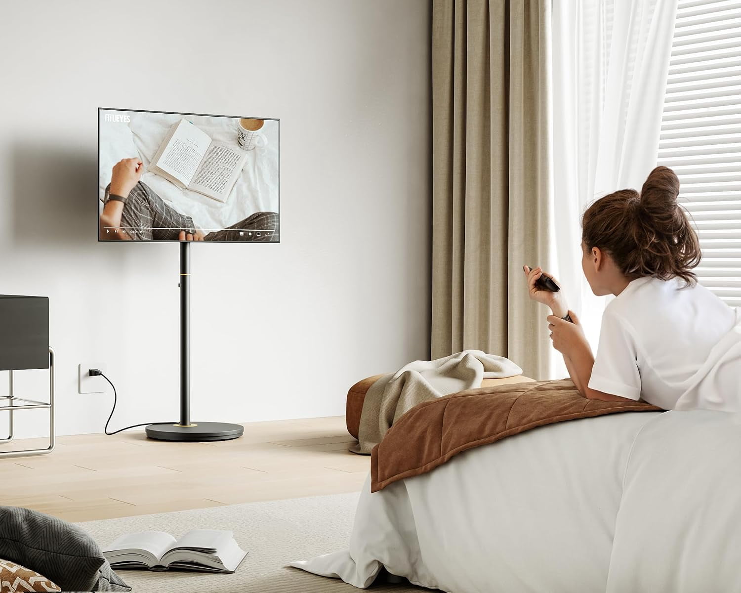 FITUEYES Master Series Rolling TV Stand for 24–48 Inch TVs, Black & Gold