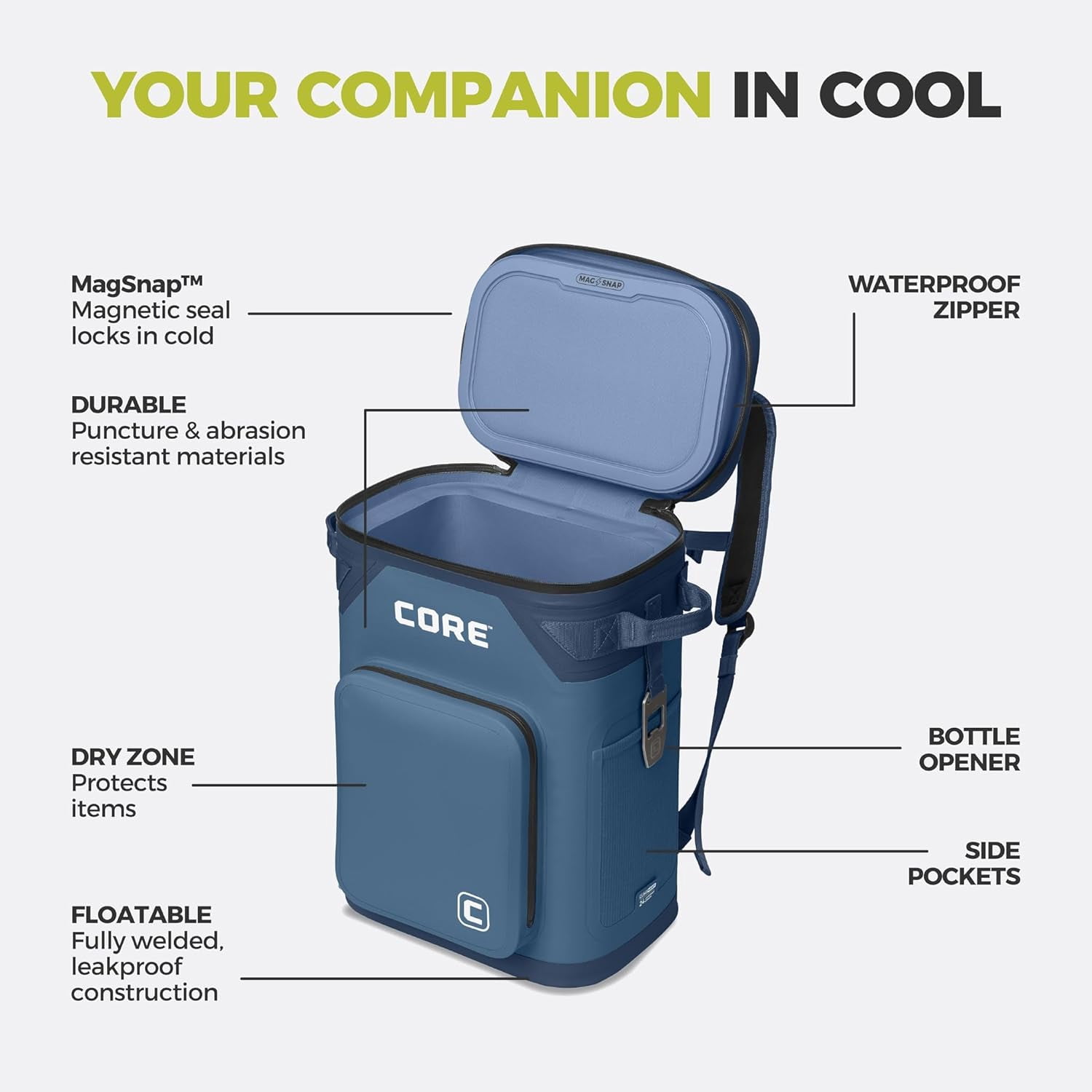 CORE 24 Can Climakeep Magnetic Soft Cooler, Leakproof Cooler, Waterproof Zipper, Navy