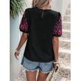 thumbnail image 6 of Dycnvjo Women Floral Embroidered Textured Tops Crewneck Puff Short Sleeve Casual Loose Solid Embroidery Blouses Shirts, 6 of 7