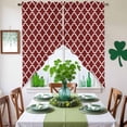 thumbnail image 4 of Swag Curtains Valances for Windows, Red White Geometric Short Kitchen Window Curtains Over Sink, Minimalist Morocco Pattern Cafe Curtains Panel Set Of 2,Rod Pocket, 36 Inches Length, 4 of 9