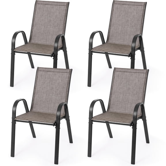 Sour Citrus Patio Dining Chairs Set of 4, Outdoor Stackable Armrest Textilene Iron Chairs Space Saving for Lawn, Poolside, Garden, Backyard, Brown