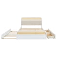 thumbnail image 3 of New Queen Size White Wood Platform Bed – Trundle & 2 Drawers with Rattan Headboard & Plush Cushion | 600LBS Capacity Modern Design, 3 of 10