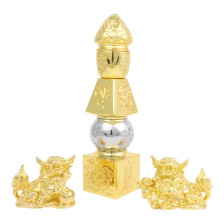 Feng Shui 5 Element Pagoda with a Pair of Foo Dogs