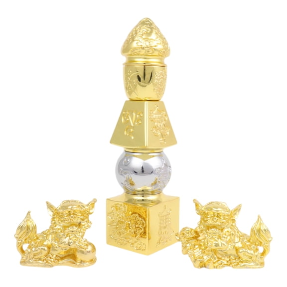 Feng Shui 5 Element Pagoda with a Pair of Foo Dogs