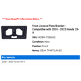 thumbnail image 2 of Front License Plate Bracket - Compatible with 2020 - 2022 Honda CR-V 2021, 2 of 2