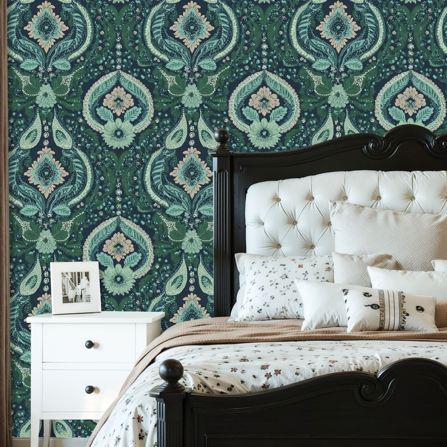 Paisley Peel and Stick Wallpaper 23.6in x 9.8ft Floral Paisley Shades Green Blue Pink Dark Contact Paper Vinyl Waterproof Self Adhesive Wall Paper for Bedroom Shelf Cabinet Renter Friendly