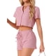 thumbnail image 4 of INSPIRAR CHIC Conjunto de Pijamas de Mujer de Tejido Waffle con Botones de Manga Corta y Pantalones Cortos 2 Piezas XL Rosa, 4 of 6