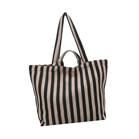 Striped Canvas Tote Bag, Large Capacity Top Handle Shoulder Bag for Shopping School Daily Carrying
