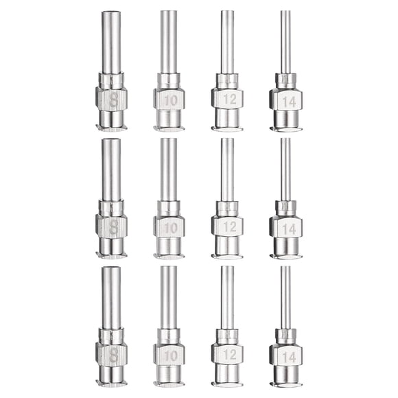 1 conjunto de agujas de dispensación de 8-14 calibre de 0.5 pulgadas, punta roma, con conector Luer para rellenar pegamento, aceite, líquidos espesos, tinta, uso en laboratorio, plateado